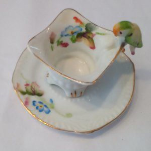 Hand painted miniature ~ MT Japan, Cup, saucer w/parrot